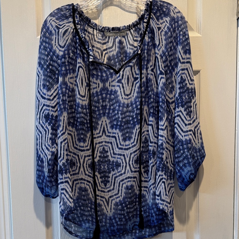 Daniel Rainn Navy and White Geometric Blouse